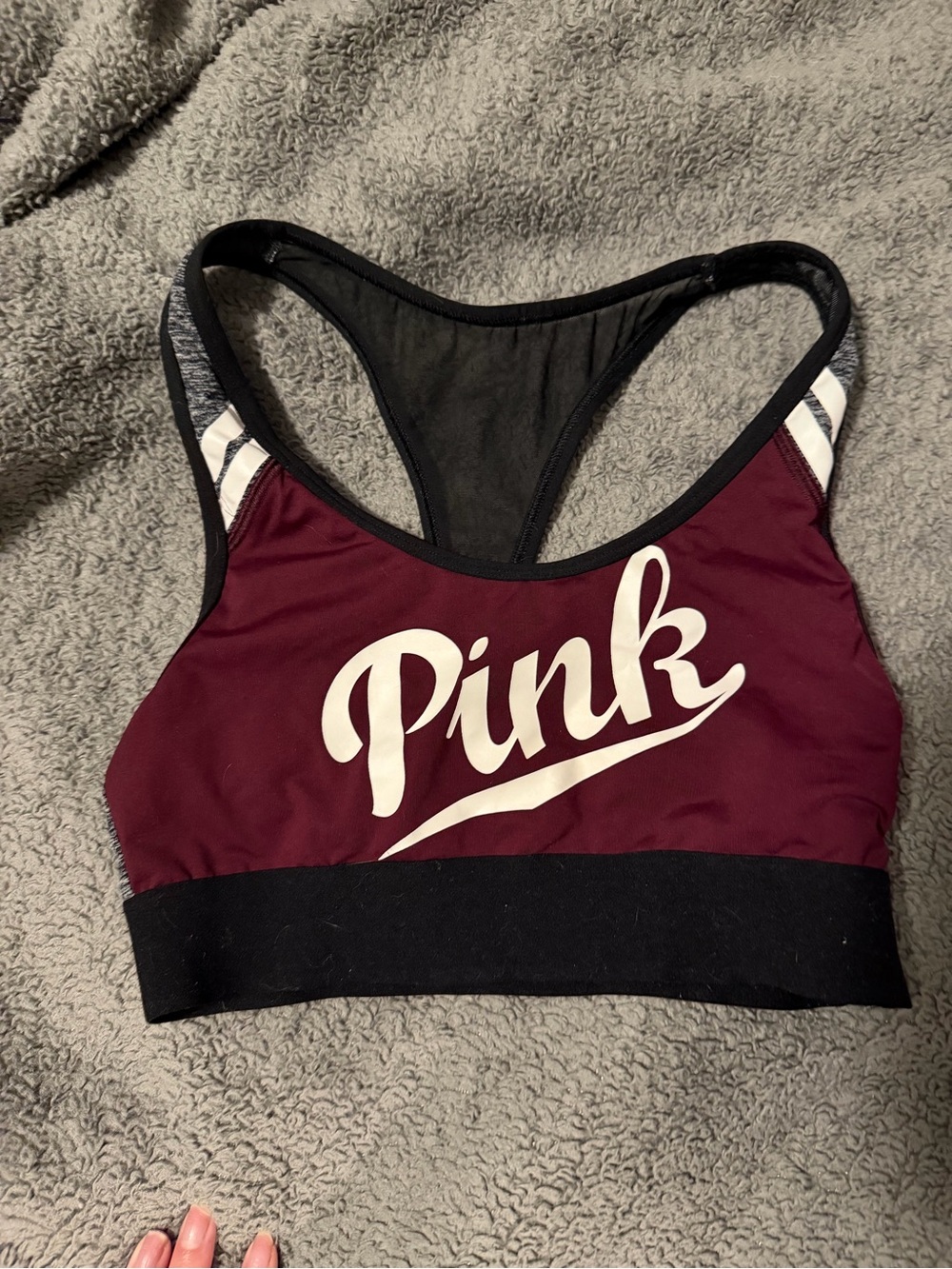 PINK Victoria's Secret Maroon & Black Logo Sports Bra